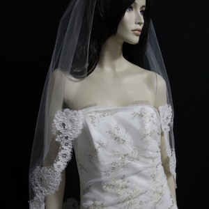 Alencon Lace Wedding Veil: Eyelash Scallop Edge, Bridal Tulle