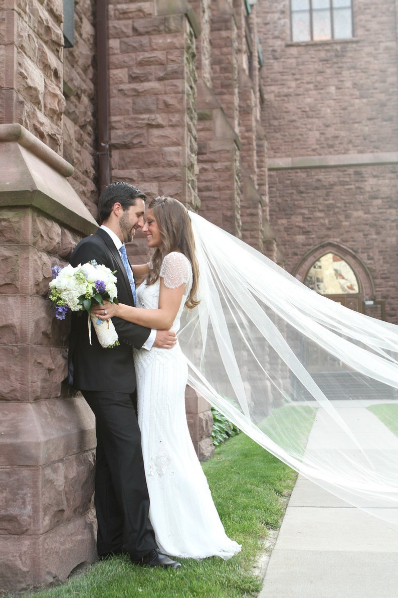 Full width, elegant, soft, sheer, single tier, classic, sheer simple, elegant plain cathedral veil, bridal veil, wedding veil, chapel veil image 1