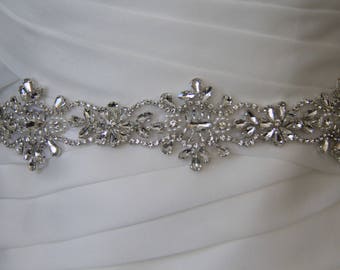 10 to 35 in beaded rhinestone applique, trim, bridal sash, wedding sash, bridal headband, wedding headband,  bridal belt, rhinestone belt