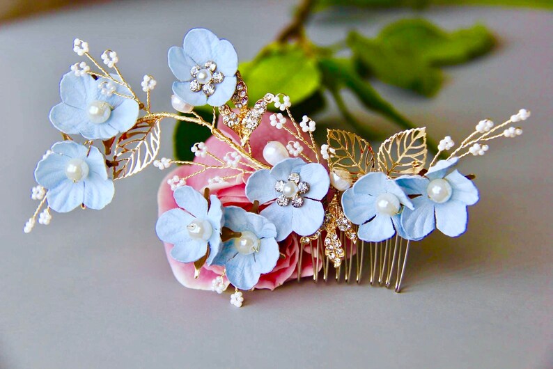 Something Blue Flower Bridal hairpiece bridal hair comb flower hair comb rhinestone hairpiece rhinestone hair comb wedding hairpiece