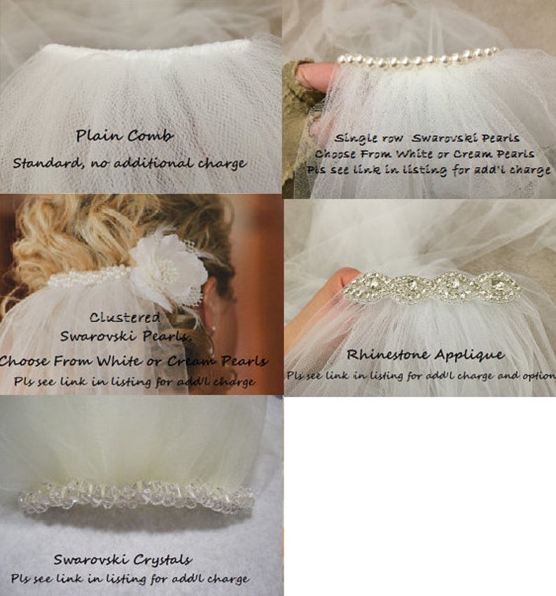 Classic, sheer, plain simple elegant 40 inches, 2 tier fingertip veil, circular/drop veil, bridal veil, wedding veil with blusher, raw cut image 4