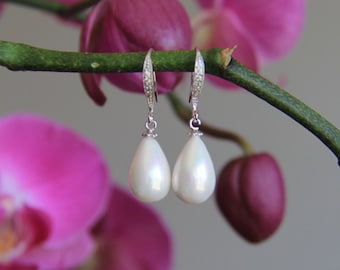 Wedding jewelry, wedding earrings, bridal earrings, silver and clear cubic zirconia earrings, cz earrings