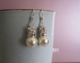 Swarovski pearls,crystal earrings, sterling silver, wedding jewelry, bridal jewelry, wedding earrings, bridal earrings, pearl earrings