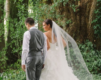 Elegant, soft, sheer, single tier, classic, sheer simple, elegant plain cathedral veil, bridal veil, wedding veil, chapel veil