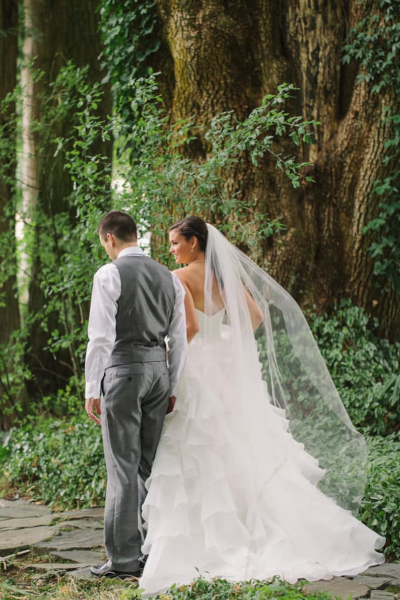 Elegant, soft, sheer, single tier, classic, sheer simple, elegant plain cathedral veil, bridal veil, wedding veil, chapel veil image 1