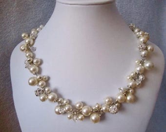 Swarovski Pearl Rhinestone Bridal Necklace, Wedding Jewelry