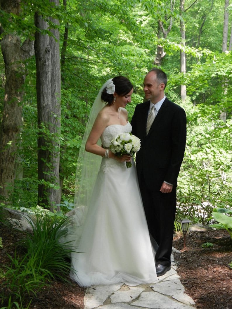 Full width, elegant, soft, sheer, single tier, classic, sheer simple, elegant plain cathedral veil, bridal veil, wedding veil, chapel veil image 2