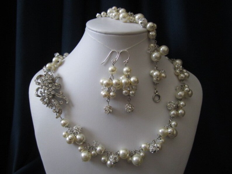 LIZ SET Wedding Jewelry Bridal Jewelry Pearl Necklace Etsy