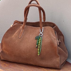 Custom bag charm, Beaded bag charm keychain, Green crystal bag charm, Bag charms, Handmade keychain, Purse keychain, Bag charm chain, Gift