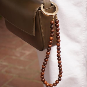 Purse charm, Brown wooden bag charm, Beaded bag charm, Bag charm keychain, Cute keychain, Keychain charms, Handmade keychain, Boho bag charm