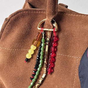 Beaded bag charms, Cute keychain, Bag charm, Purse charm, Handmade keychain, Crystal keychain, Keychain charm, Gold bag charm, Handbag charm