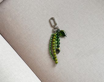 Cute bag charm, Crystal keychain, Bag charm for handbags, Bag keychain, Bag pendant, Green beaded bag charm, Bag accessories, Green keychain