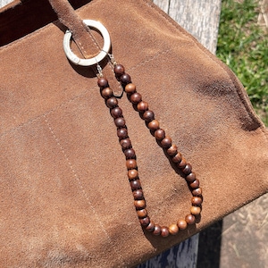Beaded bag charm, Brown handmade wooden bag charms, Charm Keychain, Purse Charm