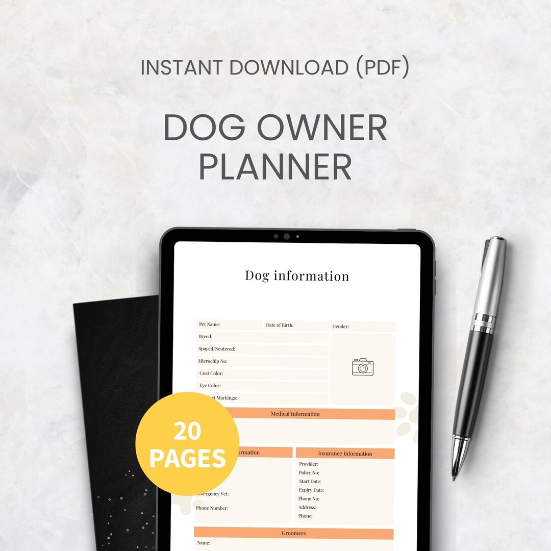 Printable Dog Owner Planner Digital Download | Pet Care Tracker Journal ...
