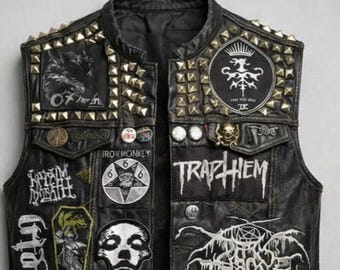 Gothic Studded Leather Vest Handmade Genuine Leather Punk Rock Biker Metal Battle Jacket