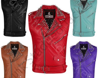 Personalized Studded Leather Biker Vest: Custom Punk Rock Waistcoat
