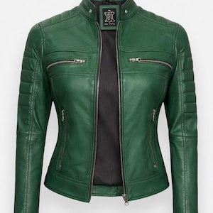 Groen leren bikerjack dames | Slim-fit motorjack | Stijlvolle streetwear