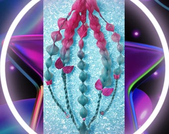 1x bubble braids/ Zopf,handgeflochten,Kunsthaarteile,Ravezöpfe, Fantasiezöpfe,Partyhaare, eingeflochtene Accessoires,wiederverwendbar