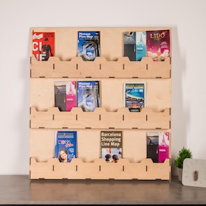 Expositor de folletos, expositor de cartón para folletos, expositor de tarjetas de felicitación de madera, expositor de tarjetas, soporte para folletos, soporte para postales