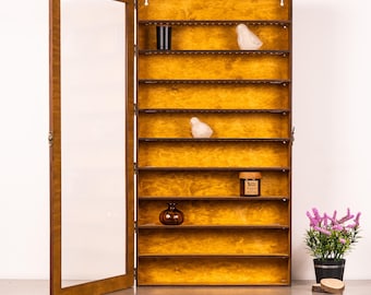 Wood Display Cabinet with Glass Door: Collectibles Shelf with LED, Wall Hanging Storage Case, Custom Display Furniture