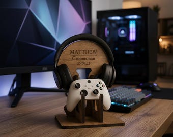 Personalized Headset Stand, Controller Holder, Gaming Desk Organizer, Groomsmen Gift, Headphone Stand, PS5 Xbox Controller Stand