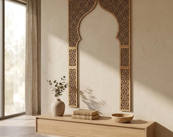 Islamic Mosque Wall Art Modern Mihrab Panel Moroccan Geometric Wooden Decor