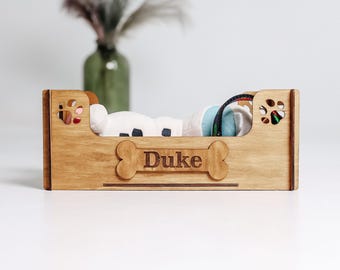 Caja de madera para juguetes de perro, Almacenamiento personalizado para juguetes de perro, Cesta para juguetes de mascota, Cesta para juguetes de perro con nombre, Jaula para juguetes de perro, Cesta para juguetes de mascota