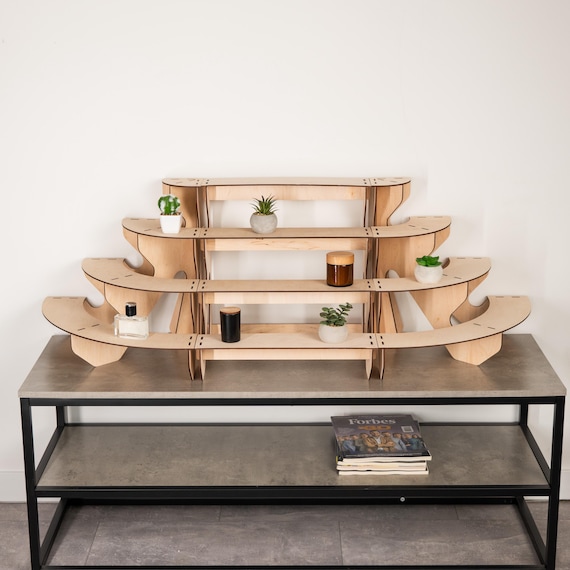 Modern Display Stand, Plywood Tiered Shelf, Display Case for