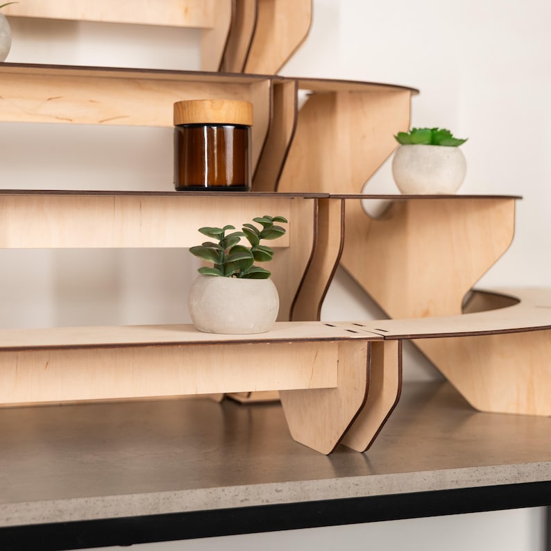 Modern Display Stand, Plywood Tiered Shelf, Display Case for Stickers, Coasters, Laser Cut Organizer, Counter Display Rack image 8