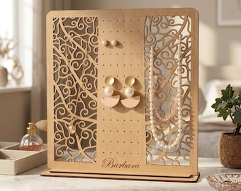 Personalized jewelry stand hanger, Earring holder organizer, Wood earring organizer, Jewelry display stands wooden