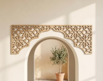Moroccan Door Arch Wooden Wall Panel Islamic Geometric Lattice Sacred Decor Accent Wall Art