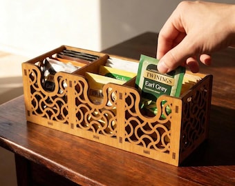 Wooden Tea Bag Organizer Box Tea Storage Holder Tea Caddy Dispenser Kitchen Tea Chest