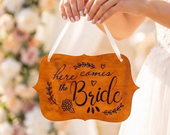Here comes the bride sign, Rustic wedding sign, Flower girl sign, Wood ring bearer sign, Ring boy sign, The bride is coming sign