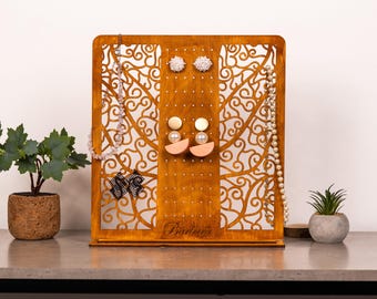 Jewelry stand hanger, Earring holder organizer, Wood earring organizer, Jewelry display stands wooden, Earring holder personalized