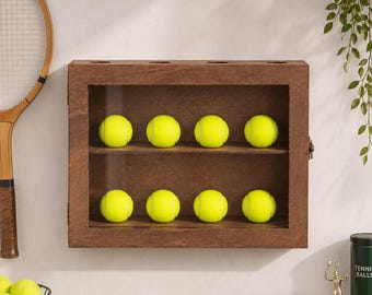 Wooden Tennis Ball Display Case, Wall-Mount Collector Cabinet