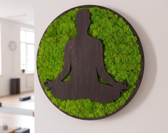 Yoga Meditation Moss Wall Decor, Yoga Wall Art, Minimalist Yoga Pose Art, Preserved Moss Wall Decor, Mindfulness Moss Decor, Yoga Room Decor