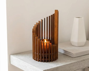 Spiral Wood Tealight Stand Rustic Wooden Decor Modern Wedding Centerpiece Candle Gift