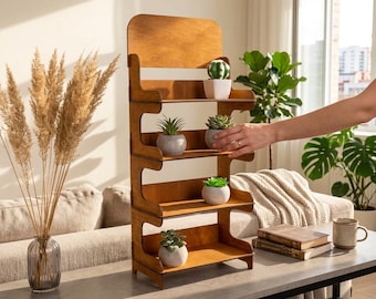 Tiered Plant Stand, Spice Rack, Small Table Shelf, Desk & Office Organizer, Display Rack for Retail or Home, Wood Shelf