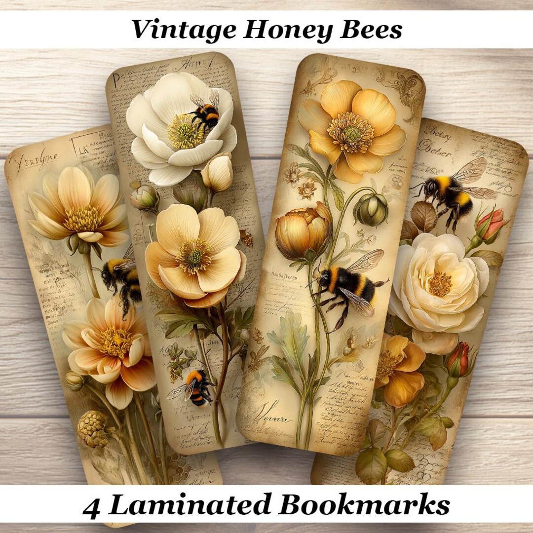 Vintage Honey Bees Laminated Bookmarks. Set of 4 Different Designs With ...