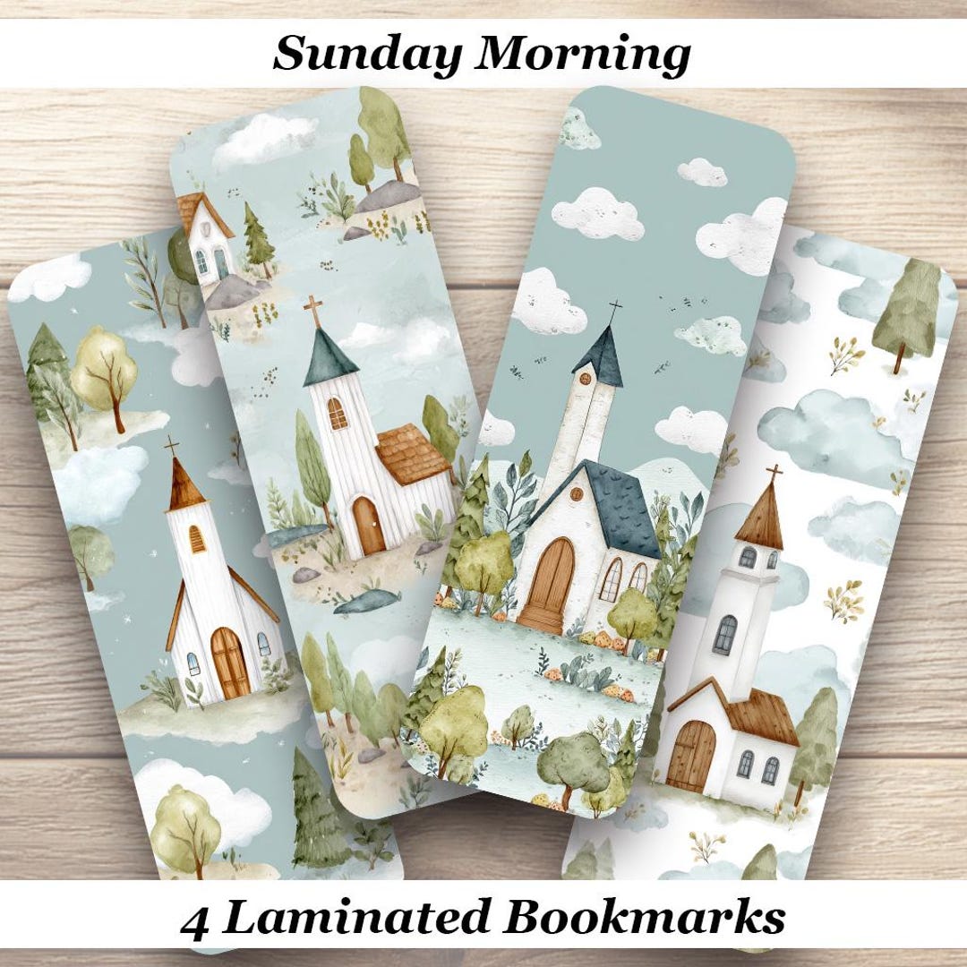 Sunday Morning Laminated Bookmarks. Set of 4 Peaceful White Church ...