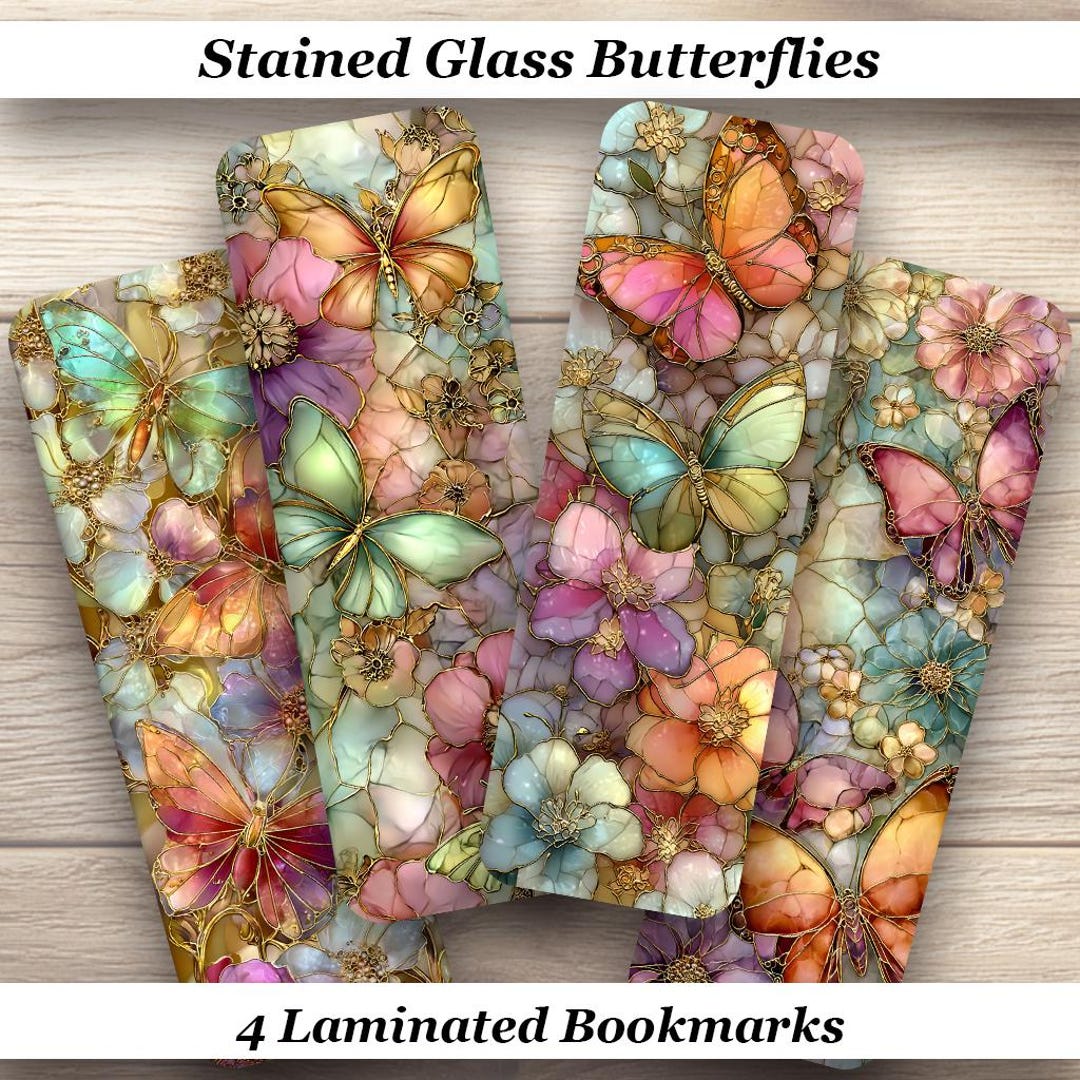 Stained Glass Butterfly Bookmarks Set of 4 Different Laminated Designs ...
