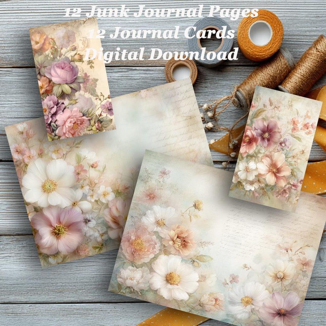 Vintage Flowers Junk Journal Pages and Journal Cards. Digital Download ...