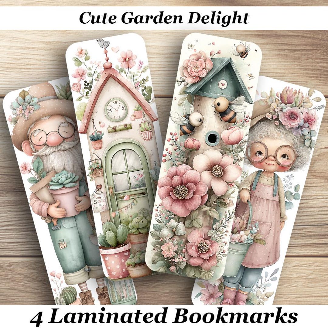 Cute Garden Delight Laminated Bookmarks. Set of 4 Pretty Book Marks ...
