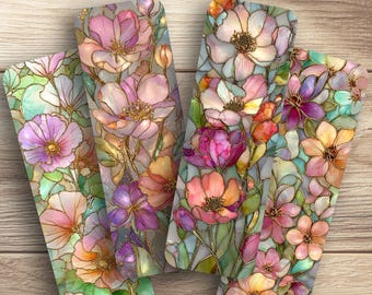 Marcapáginas laminados con flores de vitral. Juego de 4 bonitos marcapáginas con temática floral. ¡Regalo ideal para amantes de la lectura, jardineros, lectores o para ti!