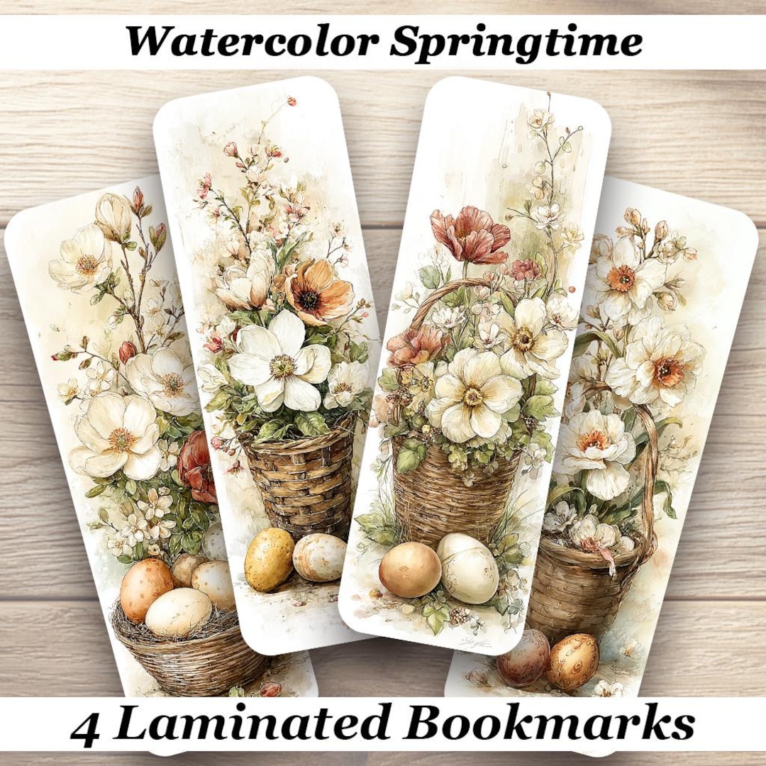 Springtime Bookmarks Library Watercolor Springtime Laminated Bookmarks. Set of 4 Pretty Easter ...