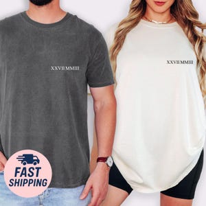 Personalized Date Neckline Tee,Custom Roman Numeral T-Shirt,Comfort Colors Anniversary Shirt,Couple Outfit,Valentine’s Gift Idea