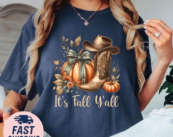 Western Fall Graphic Tee: Cowboy Boot Pumpkin Shirt