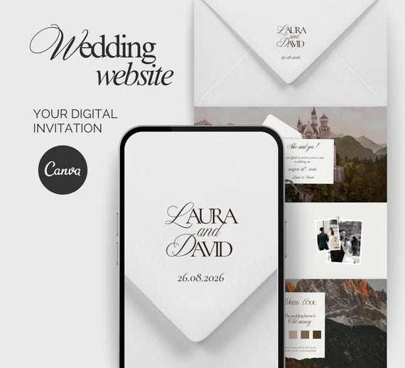 Modèle de site de mariage Canva | Invitation Digitale Élégante avec RSVP & Compte à Rebours | Site web de mariage