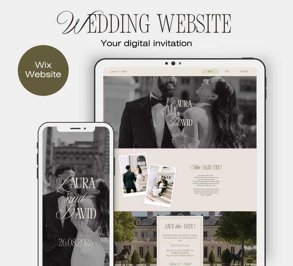 Template Site Mariage Wix – Faire-part Digital, RSVP en ligne, Site Web Mariage Personnalisable, Modèle Éditable Facile, Olive Theme Website