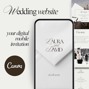Wedding Website Template – Canva Mobile Digital Invitation – Customizable Digital Wedding Invitation – Canva Wedding Website